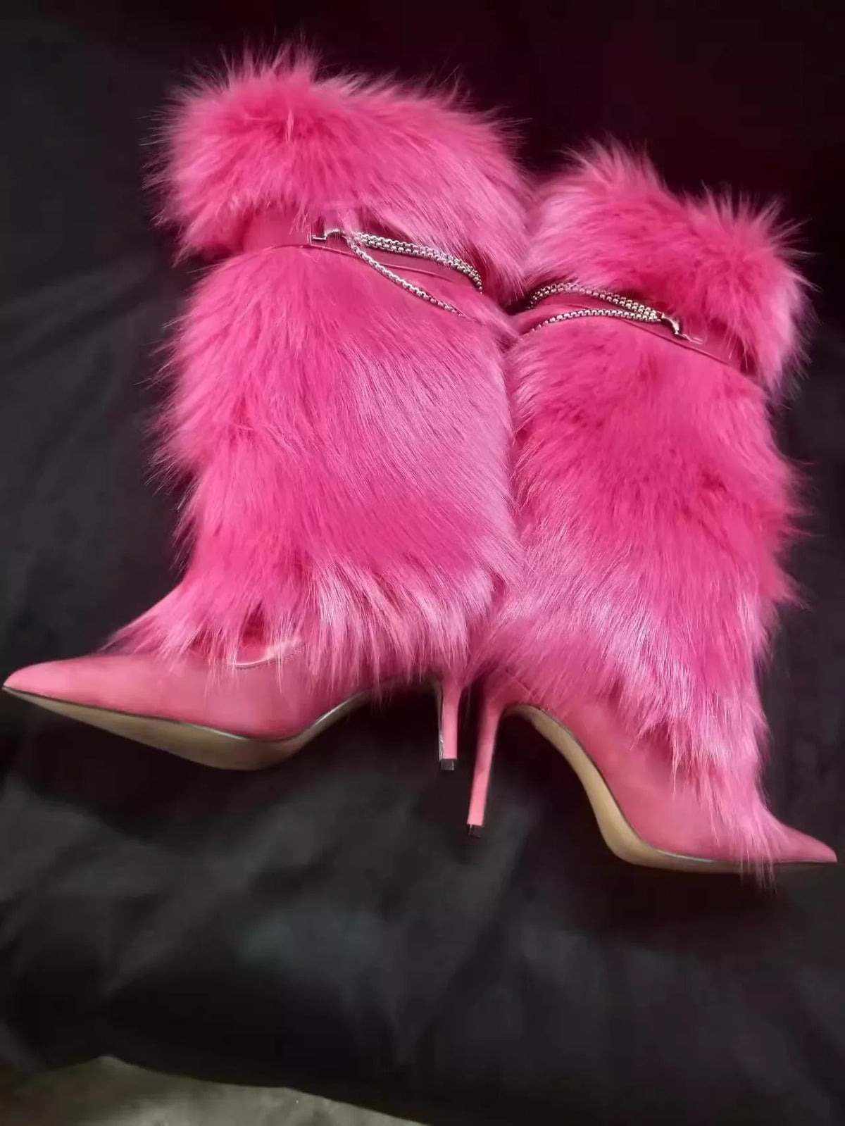 Elegant Faux Fur Knee High Stiletto Boots for Women