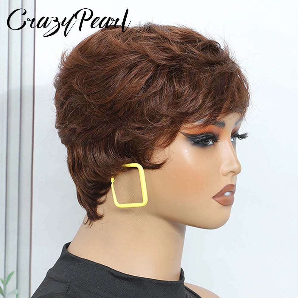 Layered Pixie Cut Human Hair Wig With Bangs for Women
