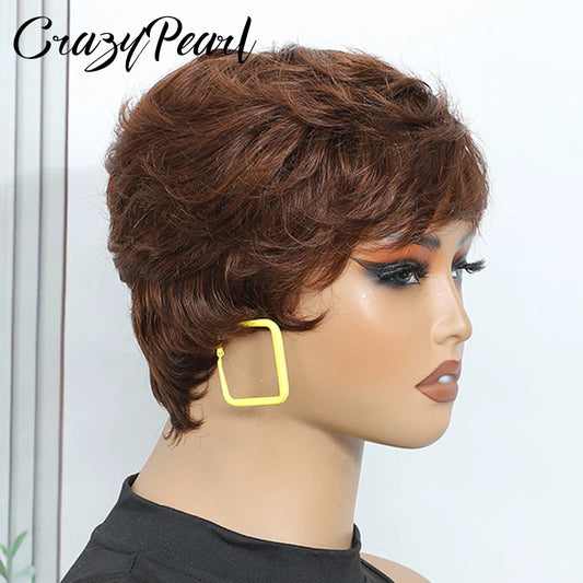 Layered Pixie Cut Human Hair Wig With Bangs for Women