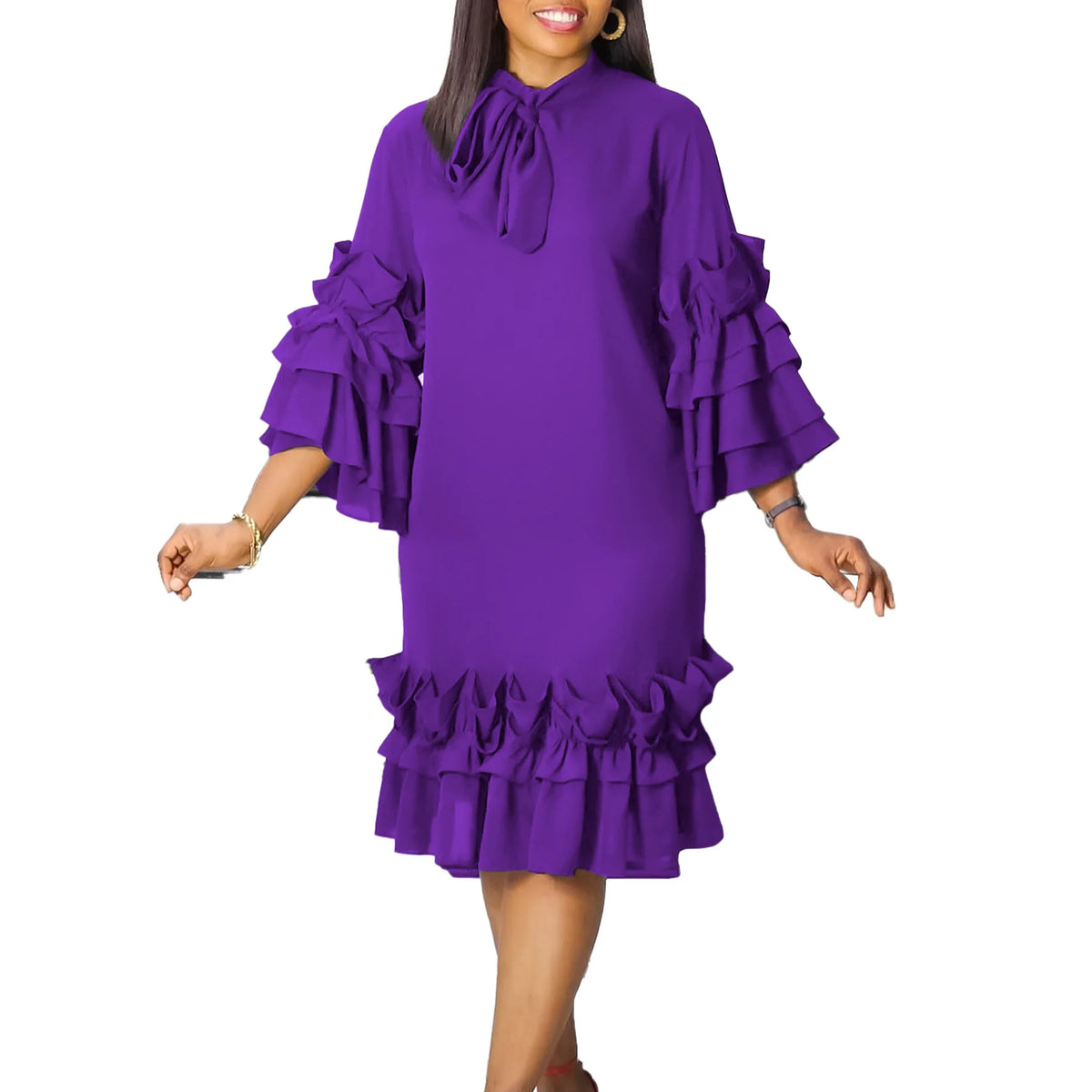 Purple Dashiki Print Traditional Midi Abaya Dress for Women