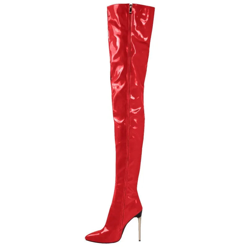 Patent Leather Over The Knee Stiletto Boots for Women