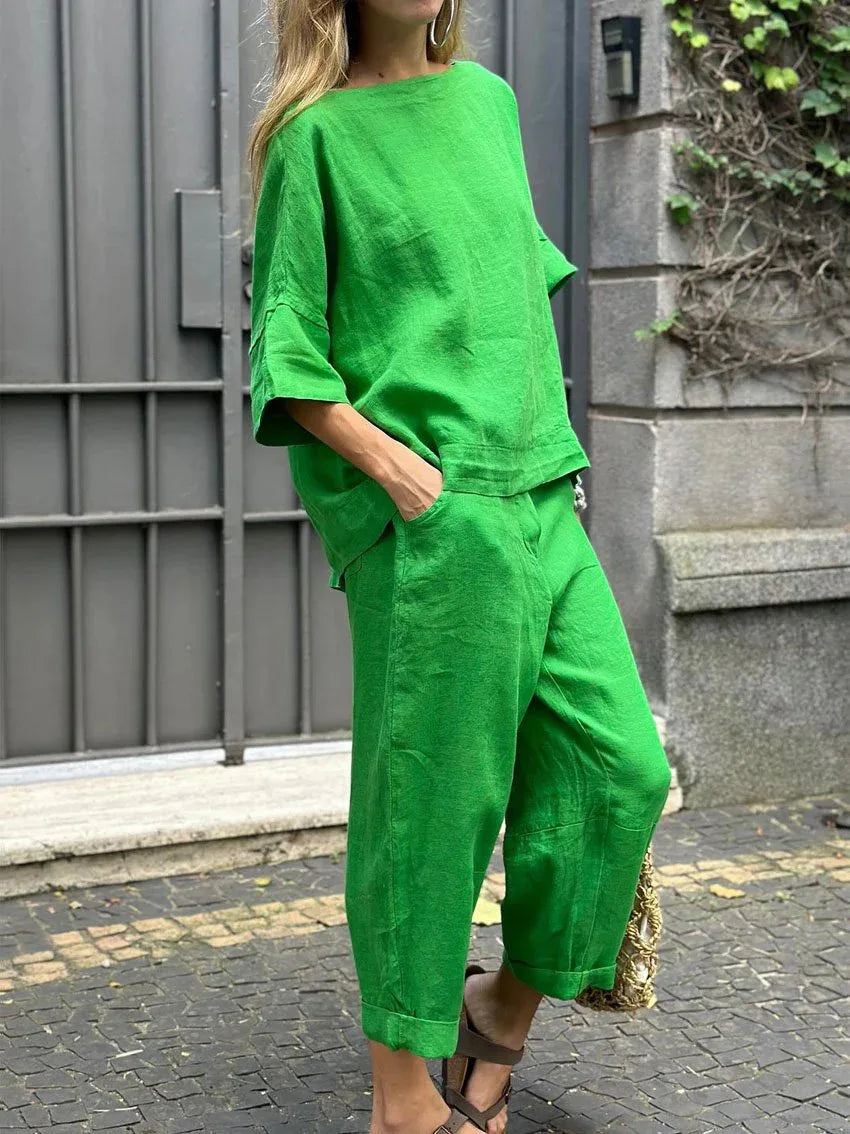 Elegant Summer Solid Color Two Piece Set for Women