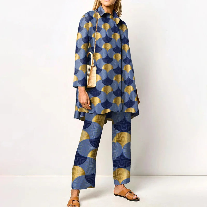 2022 Sets Womens Outfits Elegant Loungewear Print Spring Autumn 2PCS Ladies Suit Long Sleeve Wide Leg Pants Loose Fit Streetwear