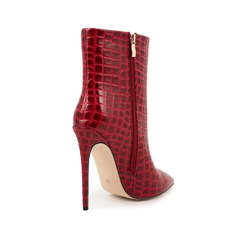 Pointed Toe Zipper Retro Stone Pattern Ankle Boots For Women
