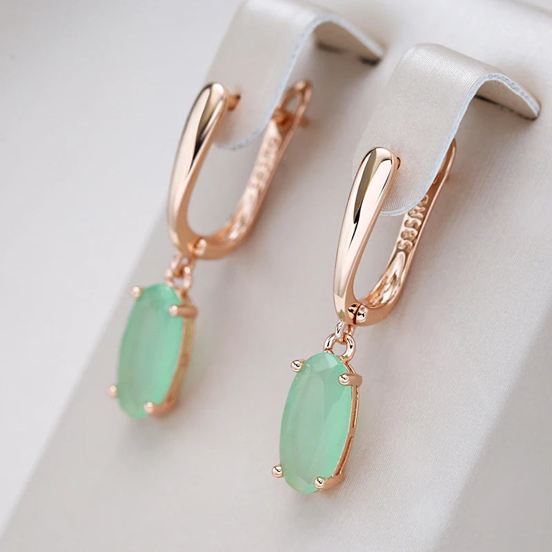 Green Zircon Antique Gold Tone Drop Earrings for Women