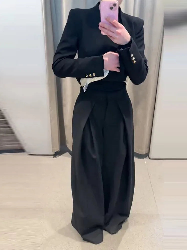 Elegant Solid Two Piece Blazer Pants Set for Women