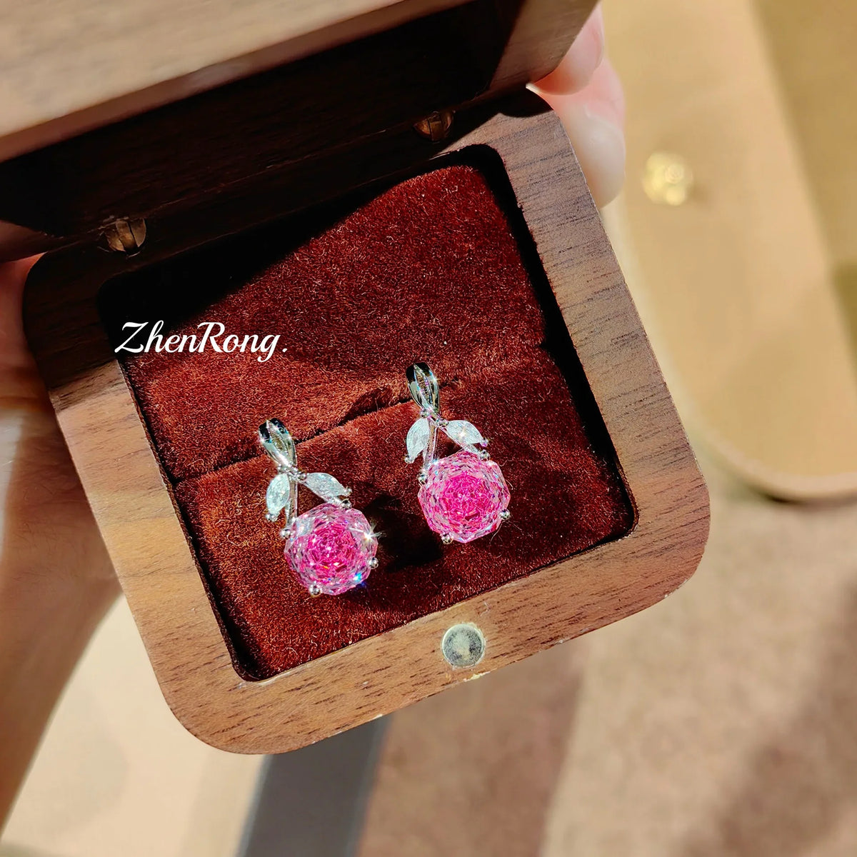Rose Flower Cubic Zirconia Pendant Jewelry Set for Women