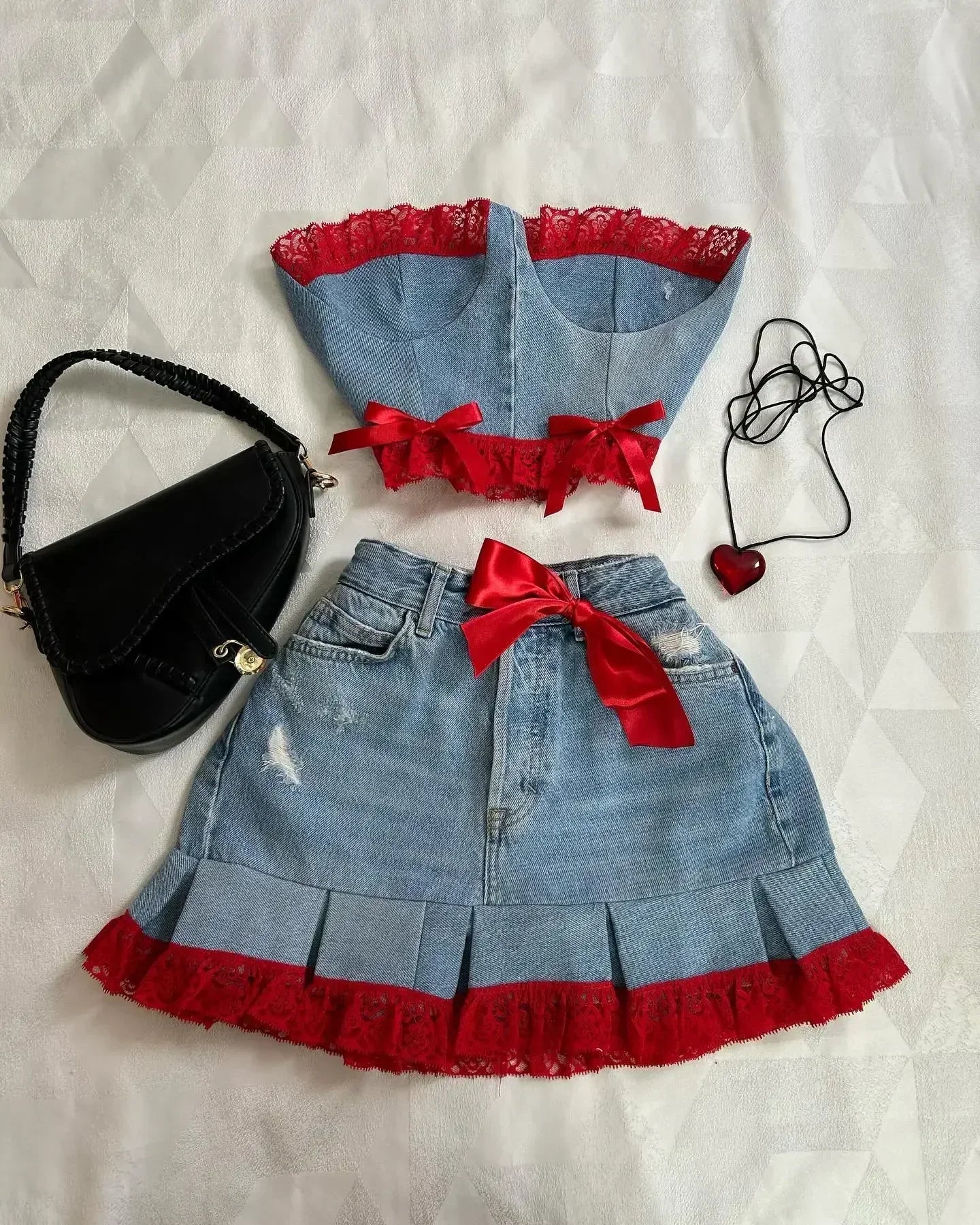 Y2K Knitted Splicing Short Skirt Two Piece Set Women Knitted Long Sleeved Sweater Cute Bow Mini Pleated Skirt Autumn Winter Suit