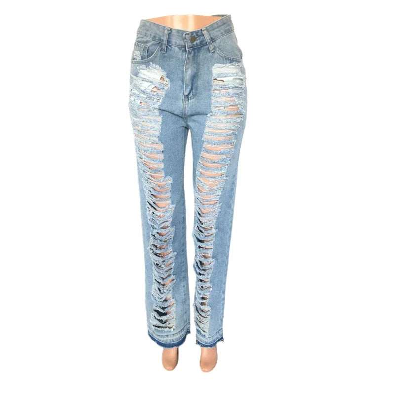High Waist Ripped Straight Leg Summer Jeans for Women