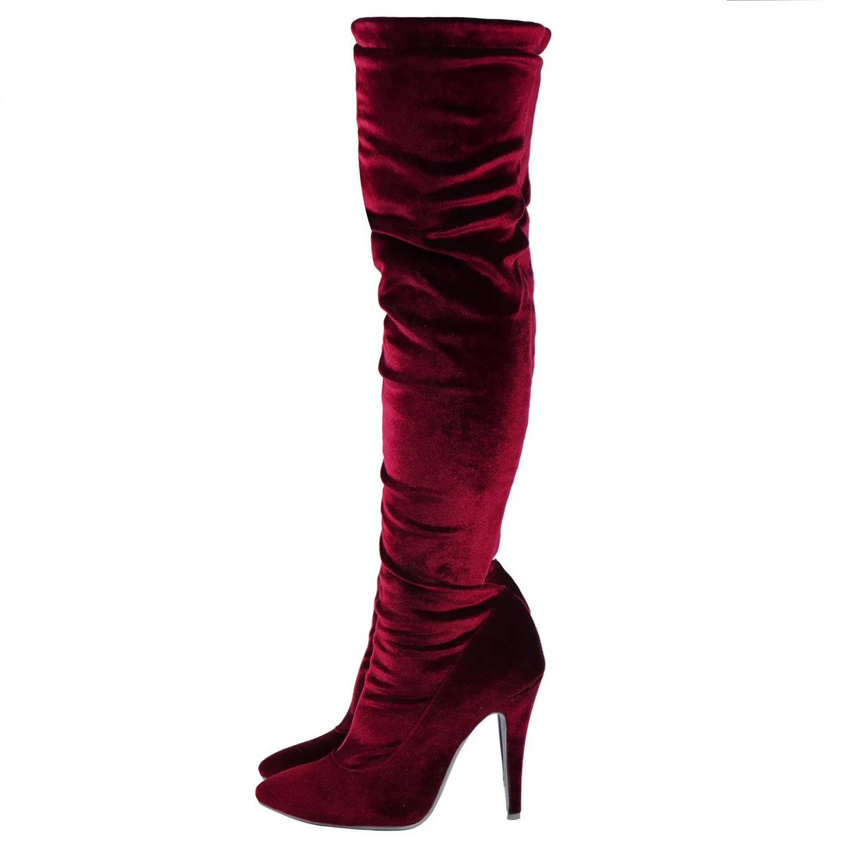 Velvet Pointed Toe Over The Knee Stiletto Boots for Women