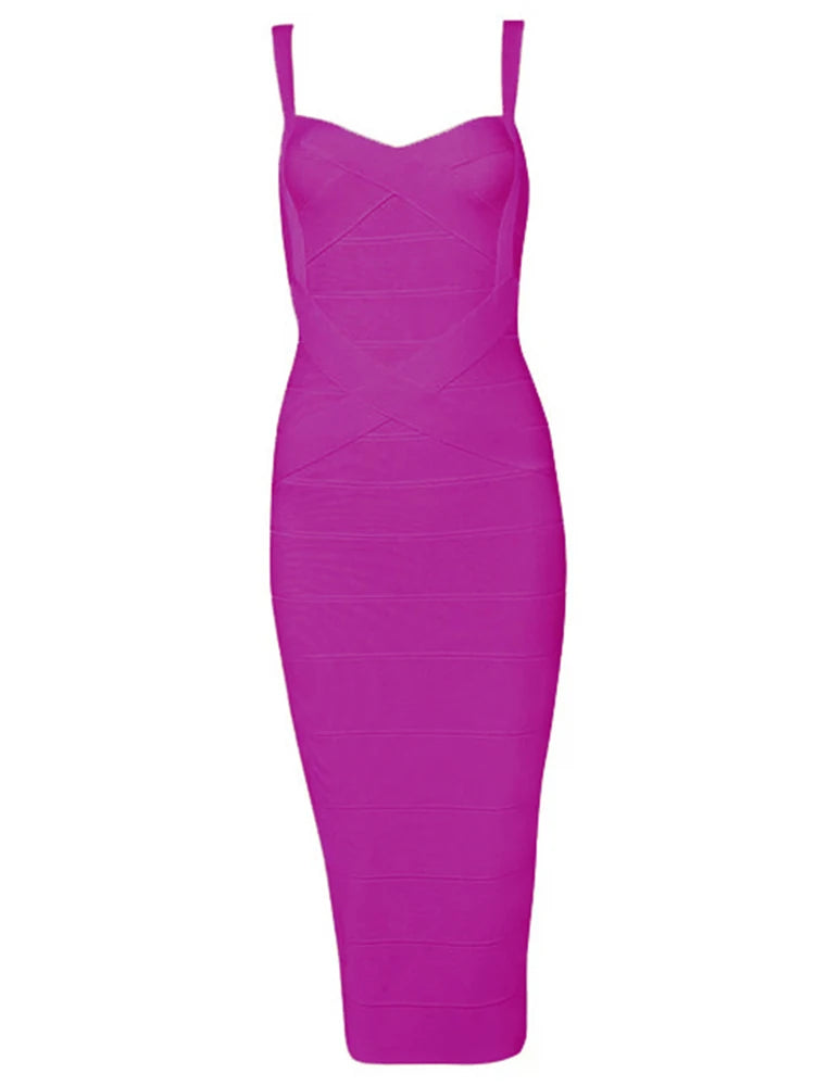 New 2024 Women Sexy Celebrity Midi Red White HL Elastic Bandage Dress Spaghetti Strap Club Bodycon Party Dress Wholesale HL434