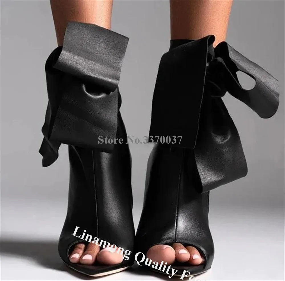 Lace Up Stiletto Ankle Boots with Bow Detail for Women