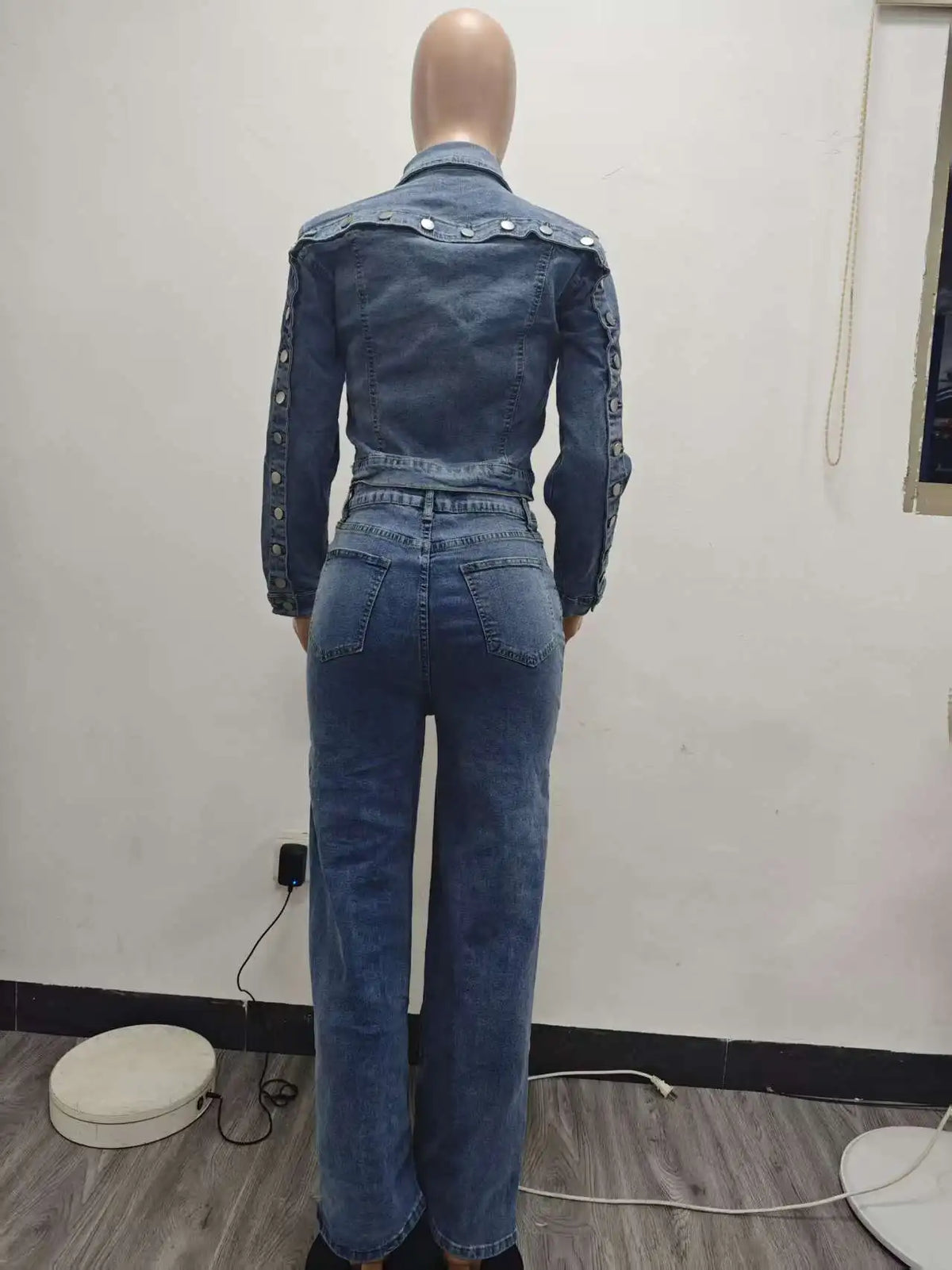 Denim Jacket And Straight Leg Pants Set