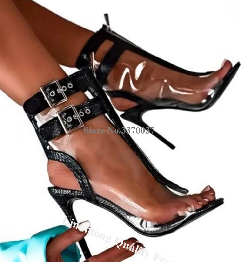 Clear Pink Peep Toe Gladiator Boots