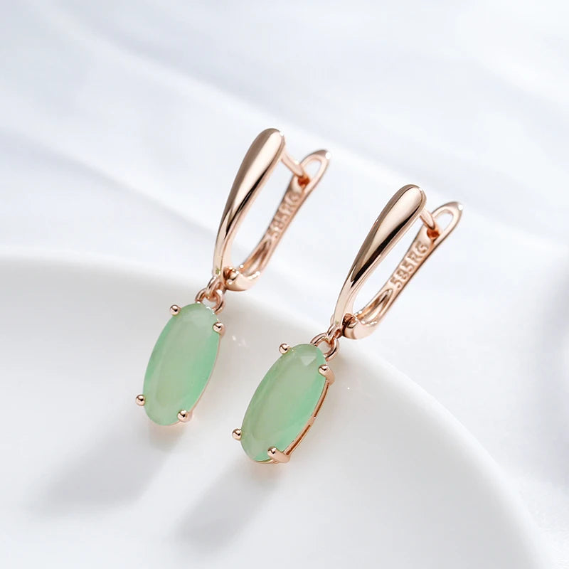 Green Zircon Antique Gold Tone Drop Earrings for Women