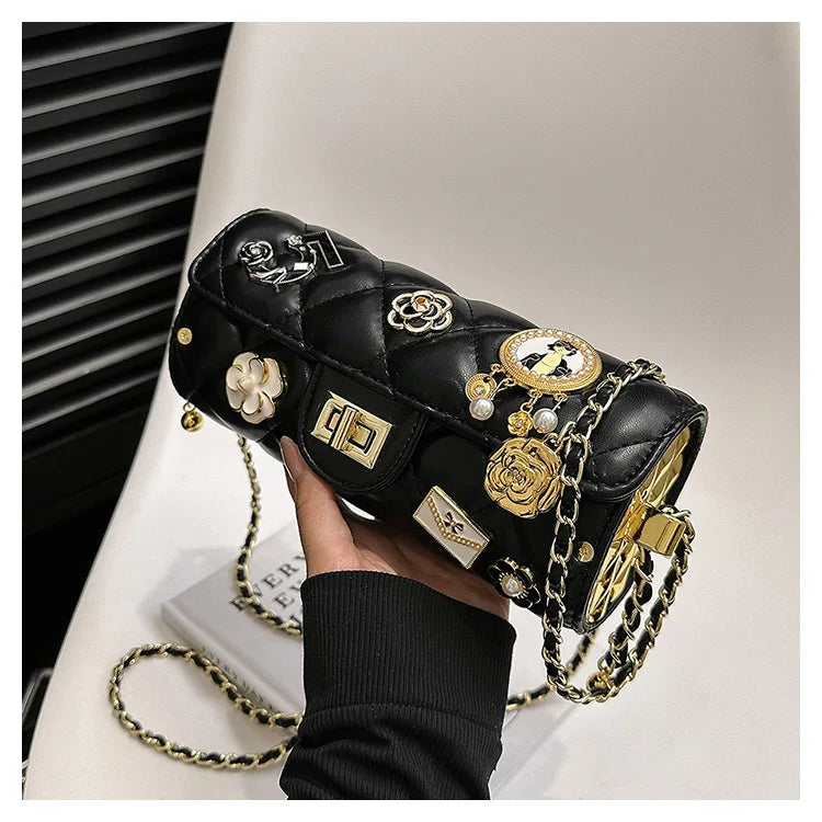 Textured Diamond Grid Crossbody Shoulder Bag for Women
