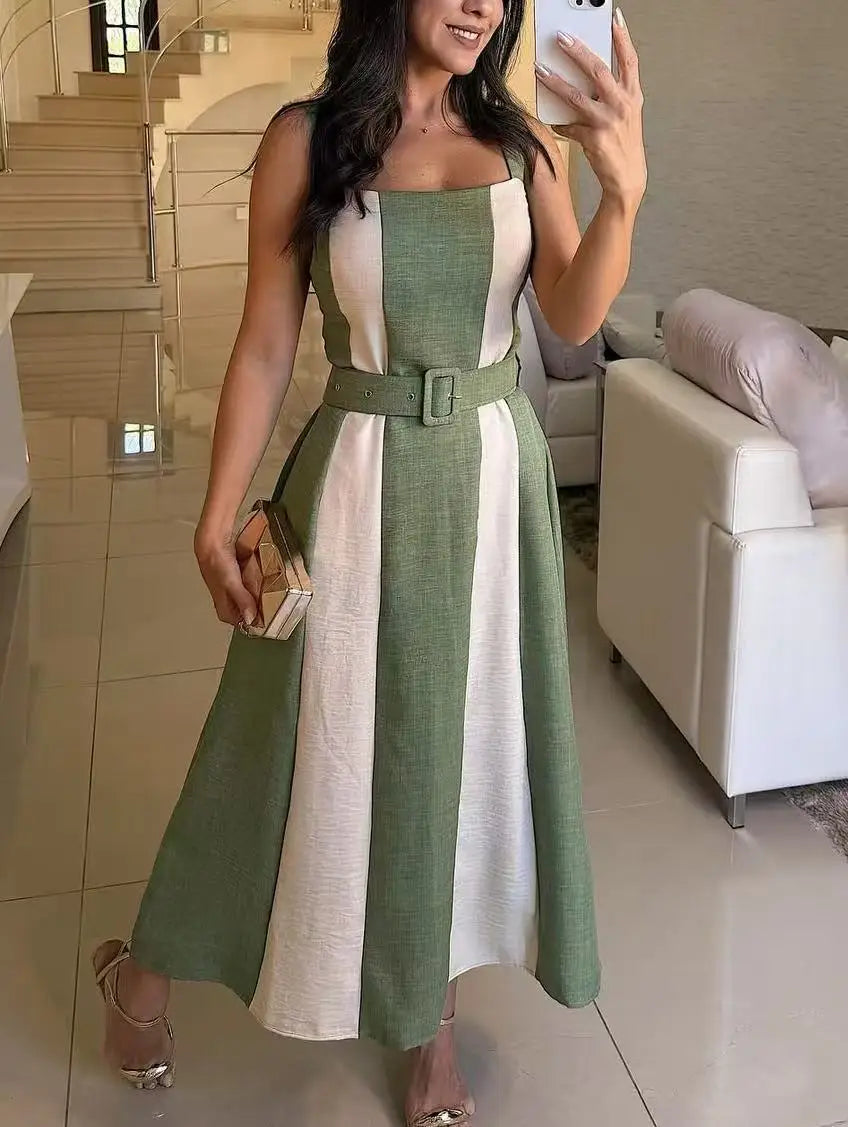 Elegant Sleeveless Striped A-Line Party Dress for Women