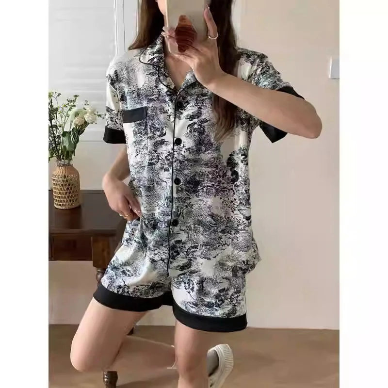 Chinese Elegant Ink and Wash Painting Women's Pajamas Ancient Style Classical Flavor Sleepwear 2024 New Summer Fashion Nightgown