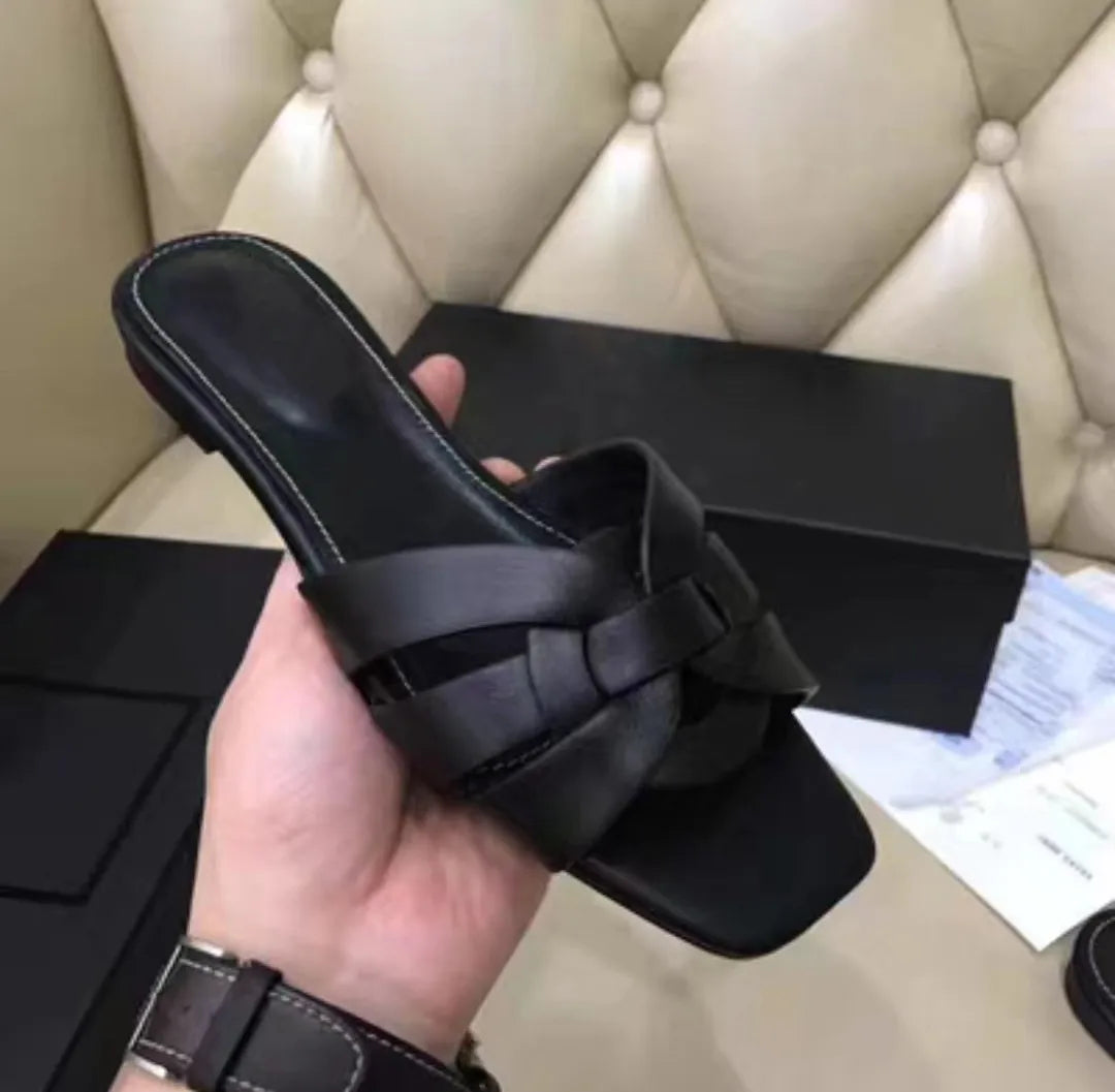 Knitted Square Heel Sandals With Slip On Soft Eva Insole Comfortable For Women