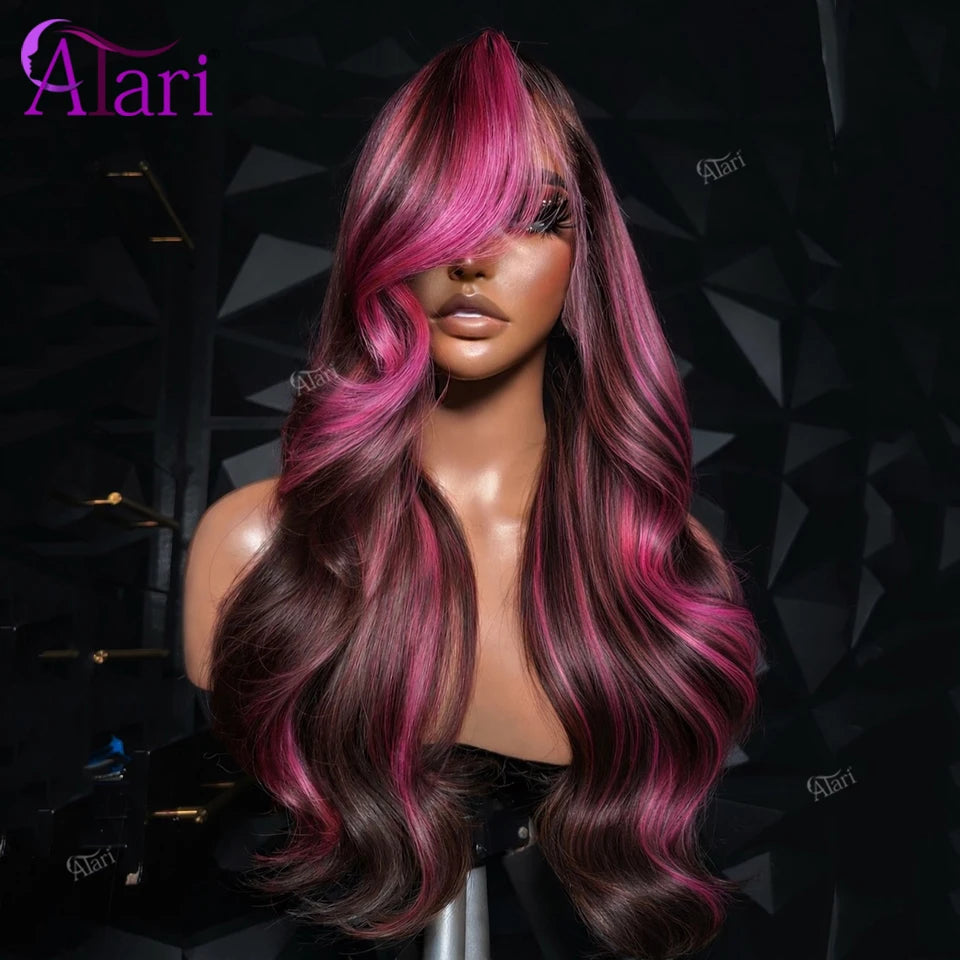 Pink Highlight Body Wave Human Hair Wig