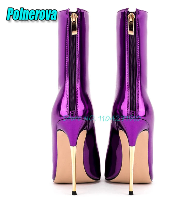 Pointed Toe Patent Leather Stiletto Boots for Women