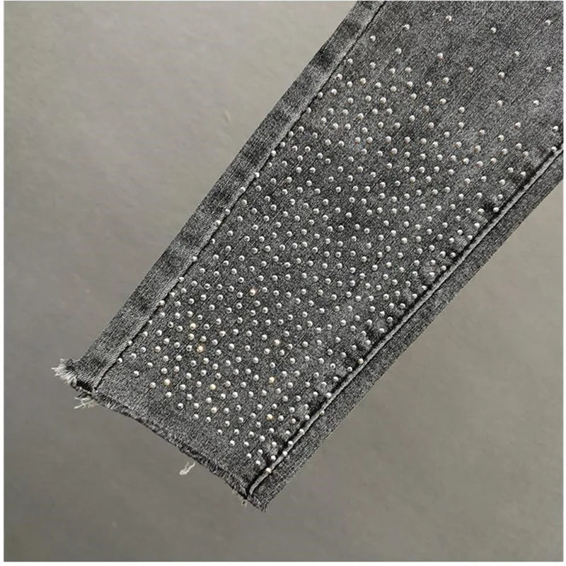 Washed Vintage Elastic Slim Light Denim Jeans for Women