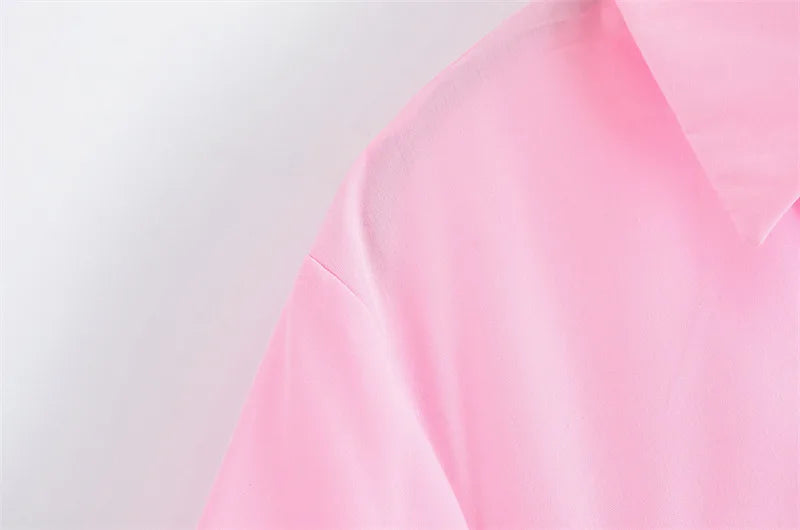 Lapel Casual Pockets Short Sleeve Shirt Dress for Women