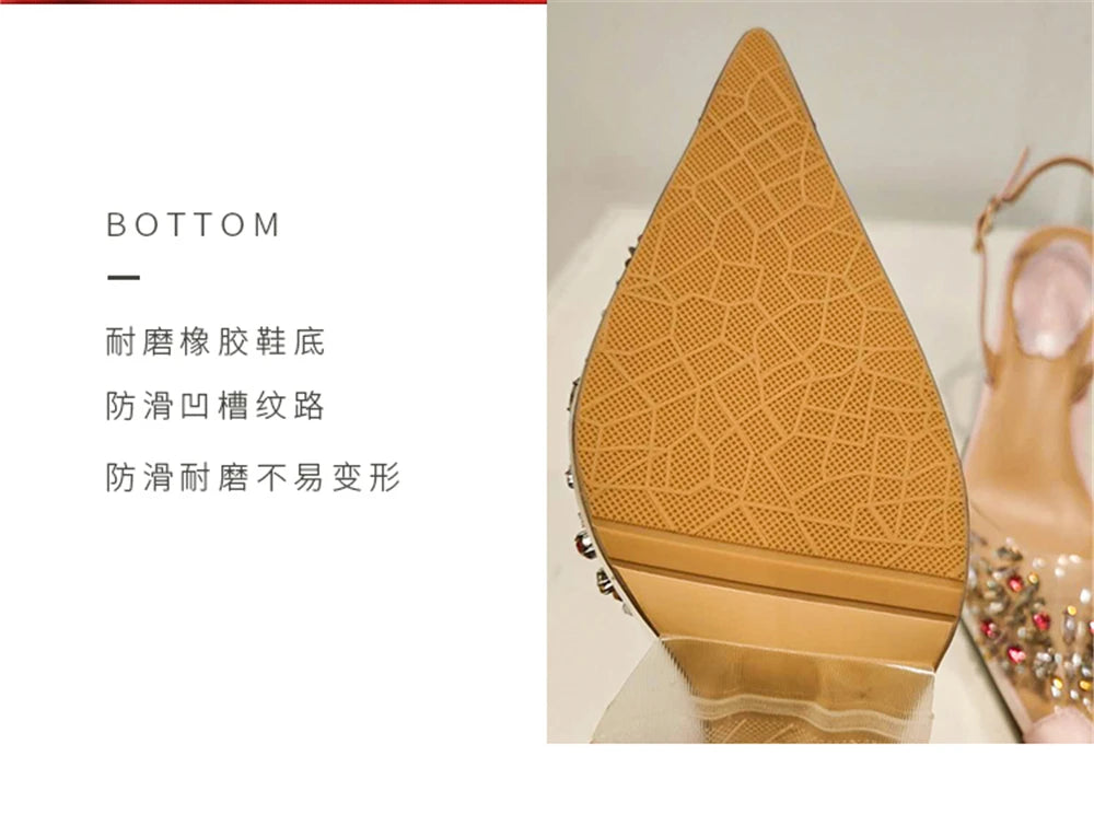 Rhinestone Pointed Toe Transparent Sandals for Women