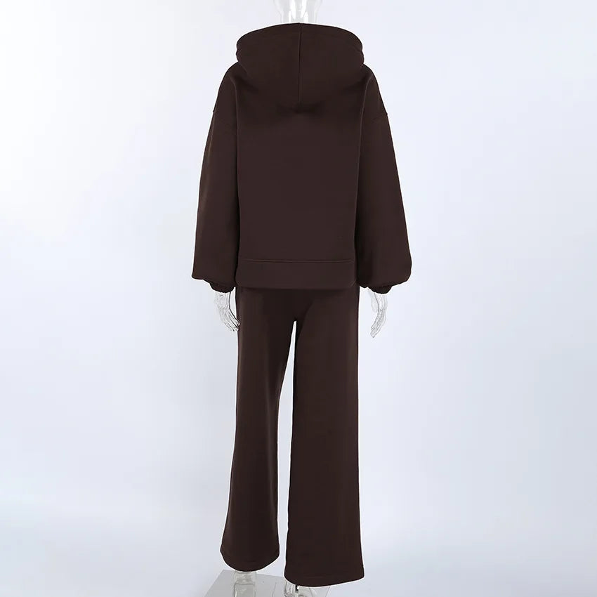 Hooded Loose Two Piece Top and Pants Set for Women