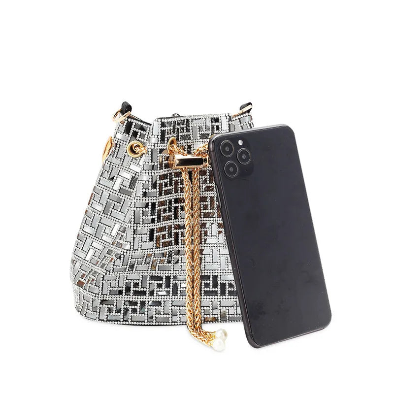 Rhinestone Evening Bucket Handbag