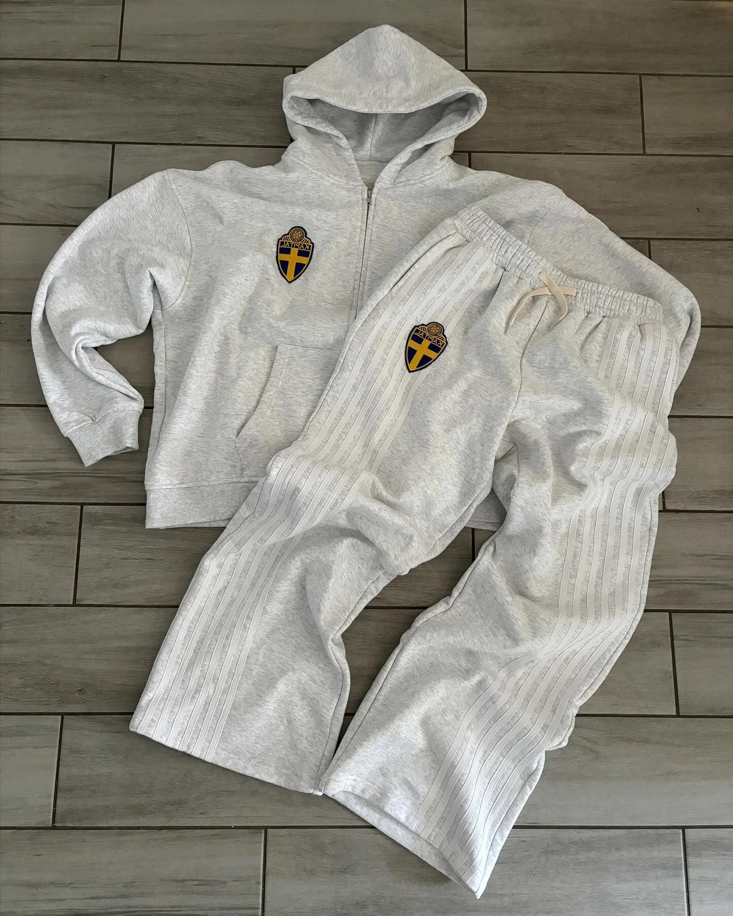 Retro Striped Hoodie Sweatpants Two Piece Set Sportswear Mens Hip Hop Embroidered Oversized Sweatshirt Casual Drawstr Pants Set