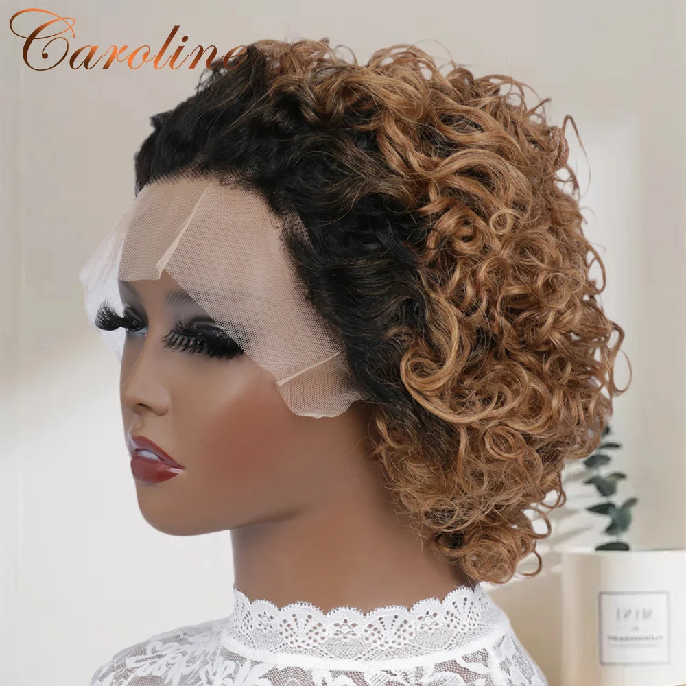 Pixie Cut Wigs Human Hair Short Curly Lace Front Human Hair Wigs For Women Water Wave Bob Wig 13x1 Transparent Lace Wigs