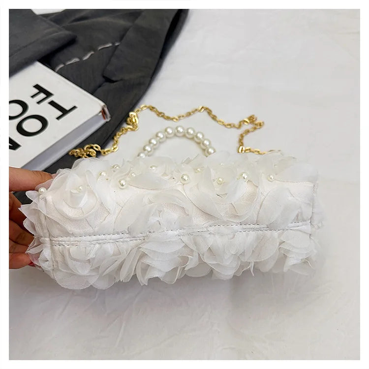 Pearl Floral Chain Evening Crossbody Bag