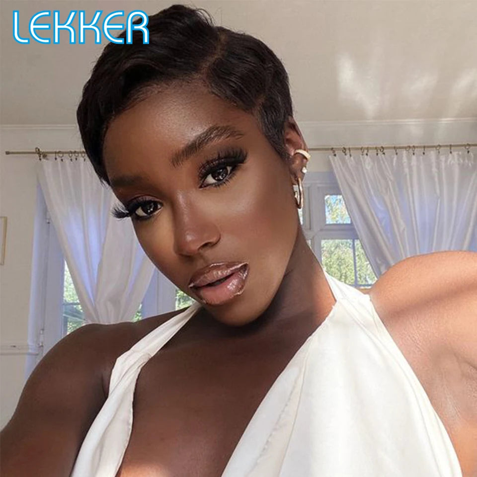 Glueless Short Pixie Cut Lace Front Remy Wig for Women