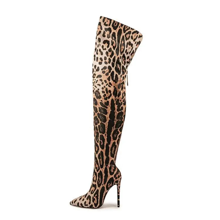 Purple Gradient Leopard Print Over-the-Knee Boots for Women