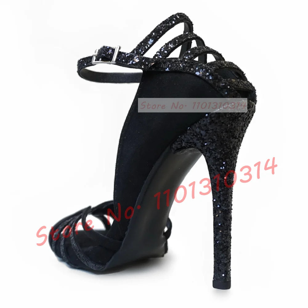 Fuchsia Suede Glitter Cross Strap Sandals for Women