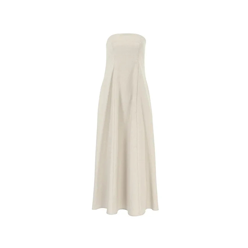 Solid Color Strapless Sleeveless Pocket Dress for Women
