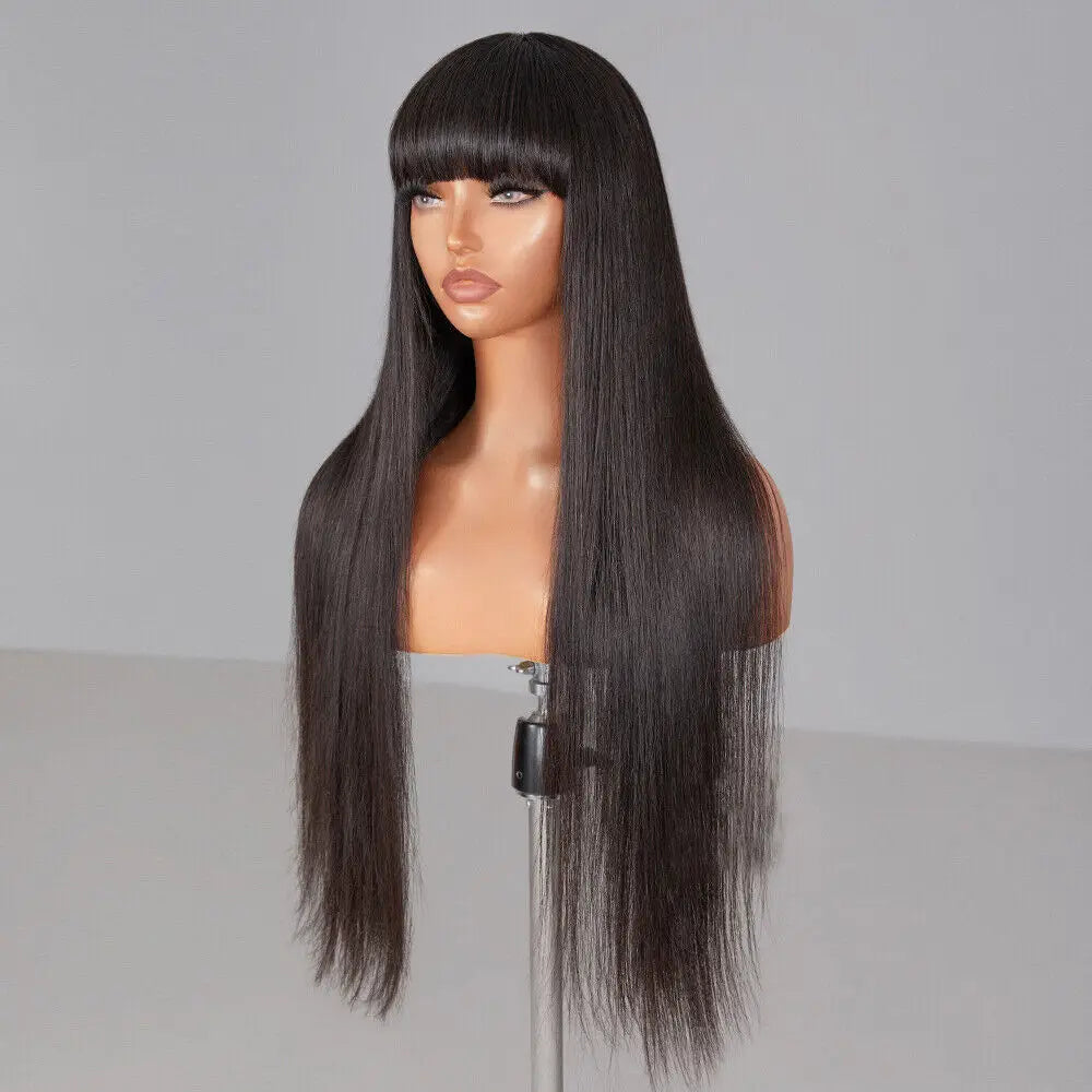 Glueless Straight Human Hair Wig With Bangs for Women