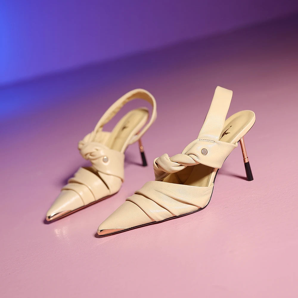 Elegant Real Leather Narrow Band Sandals for Women