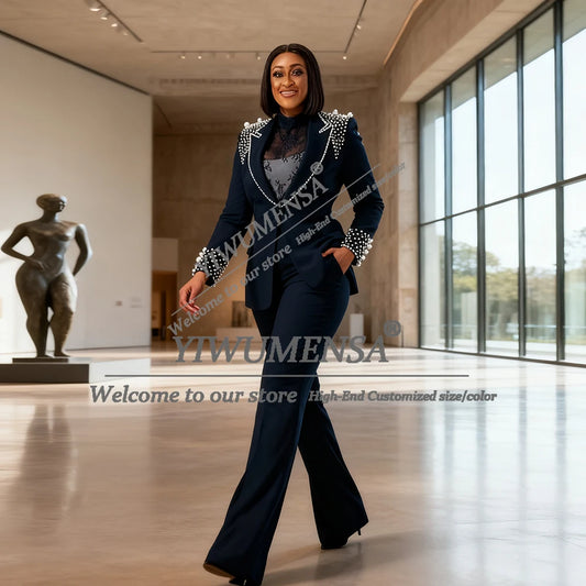 Pearl-Embellished Blazer Two-Piece Suit