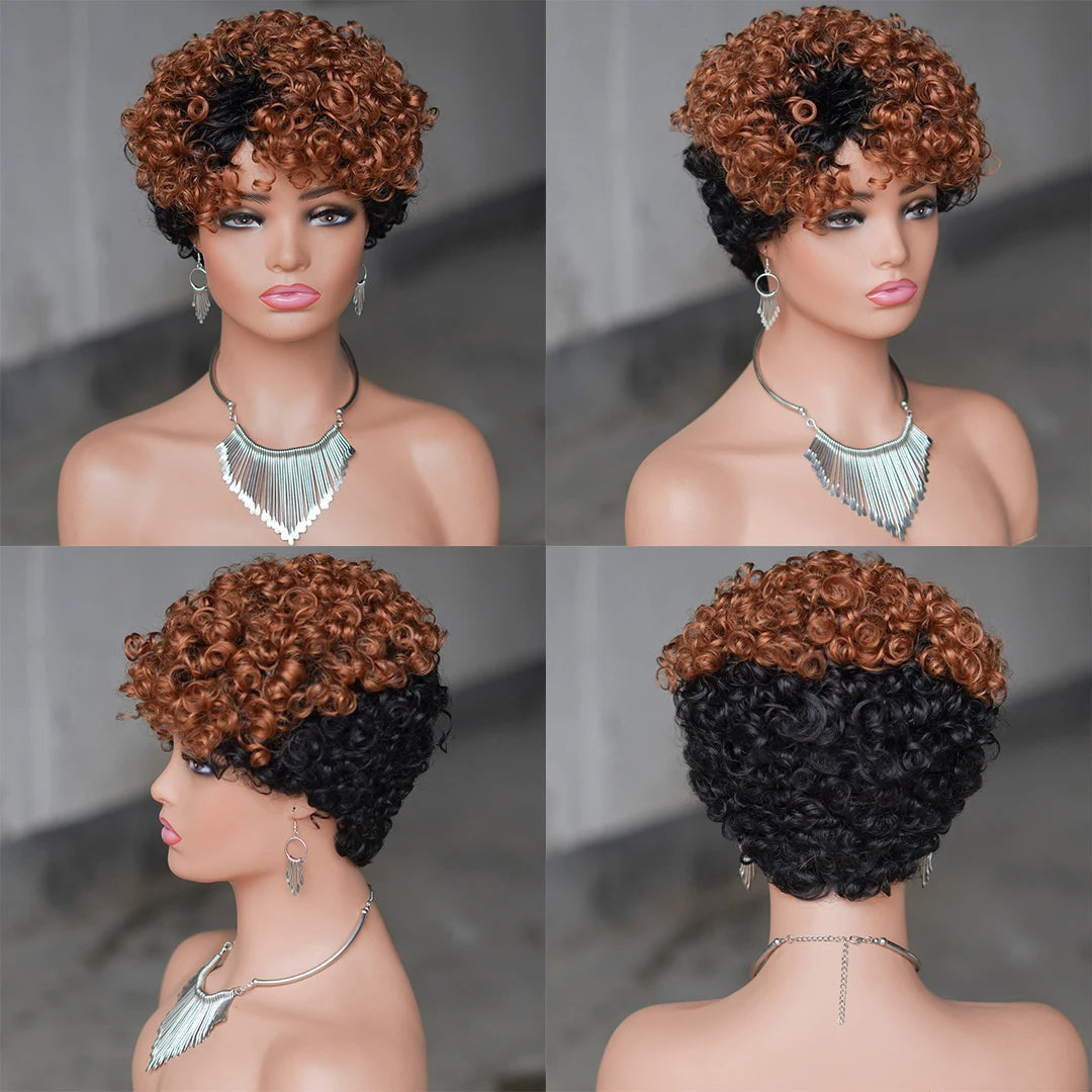 Short Curly Pixie Cut Brazilian Human Hair Wig for Women