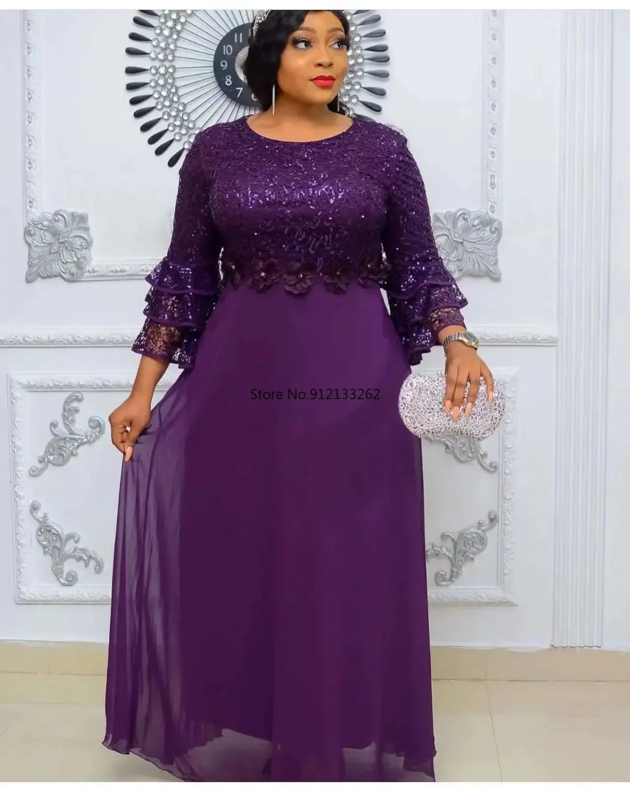 Customized African Wedding Party Dreses for Women Spring Autumn African Short Sleeve V-neck Polyester Green Pink Red Long Dress