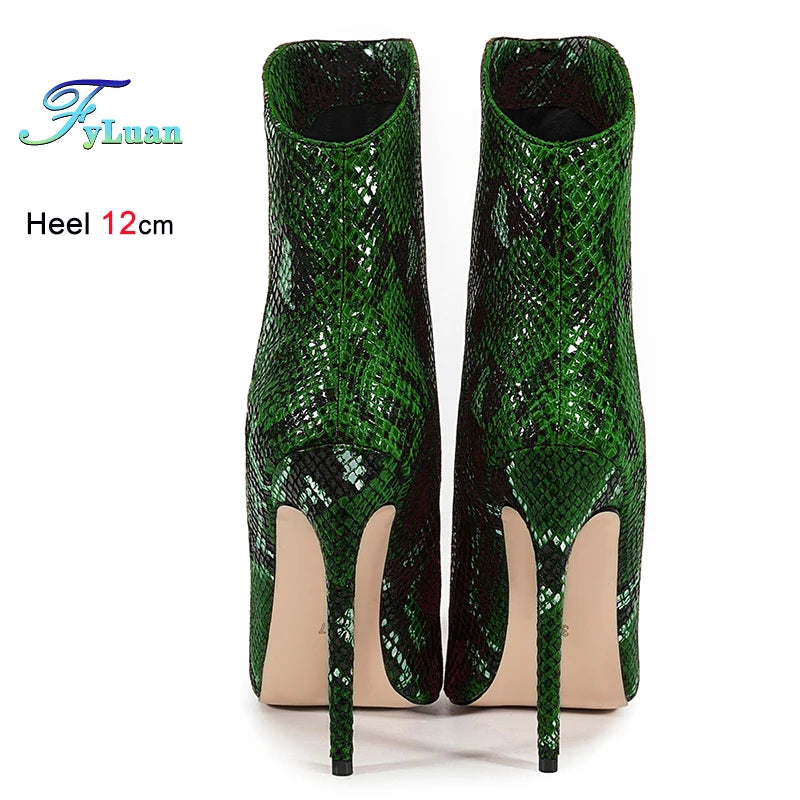 Green Patent Leather Pointed Toe Ankle Boots for Women