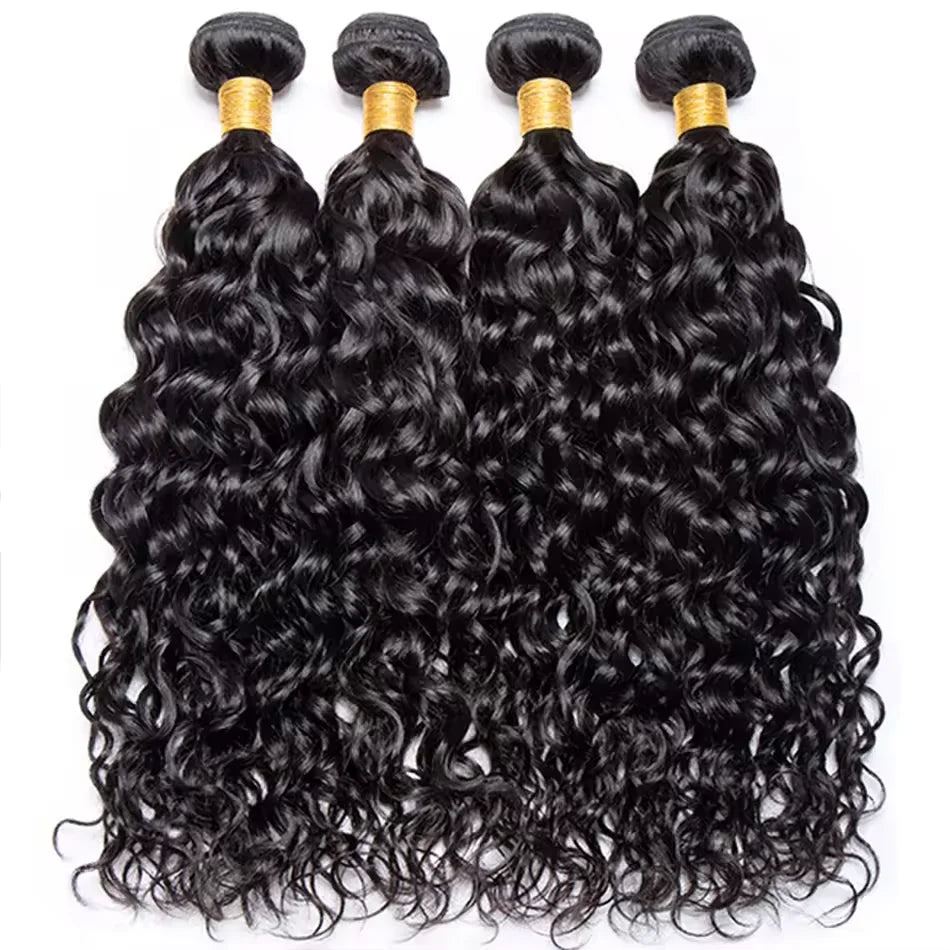 Water Wave Human Hair Bundles With Lace Closure for Women