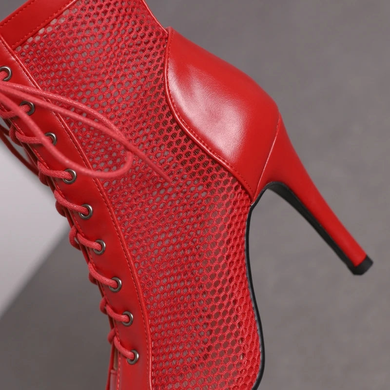 High Heel Mesh Peep Toe Boots