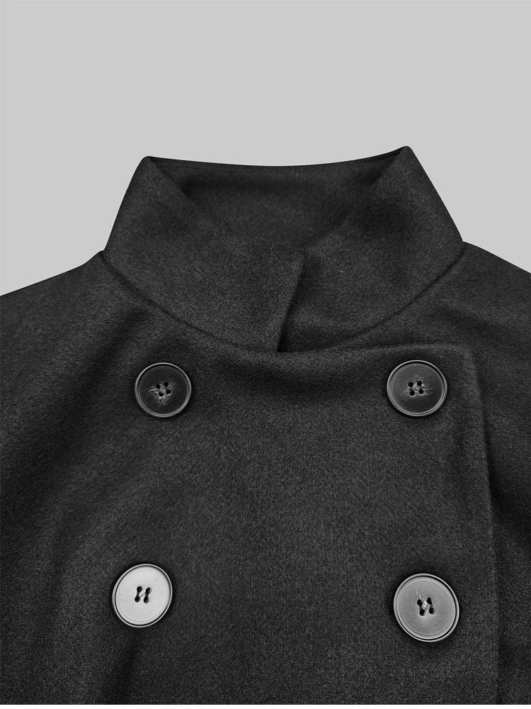 Gymystars Womens 2025 Short Jacket England Buttoned Black High Neck Coats Spring  Long Flared Sleeves Outerwear For Women