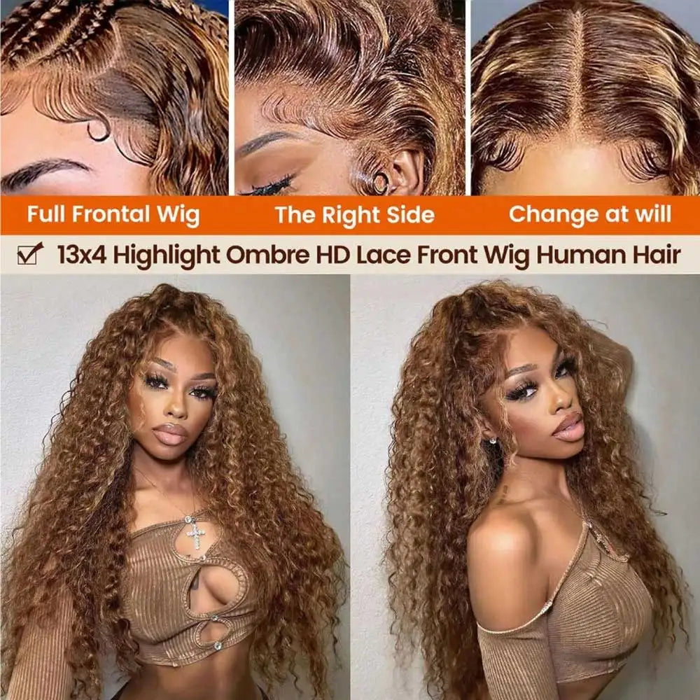 Preplucked Deep Wave Glueless Human Hair Lace Front Wig For Women