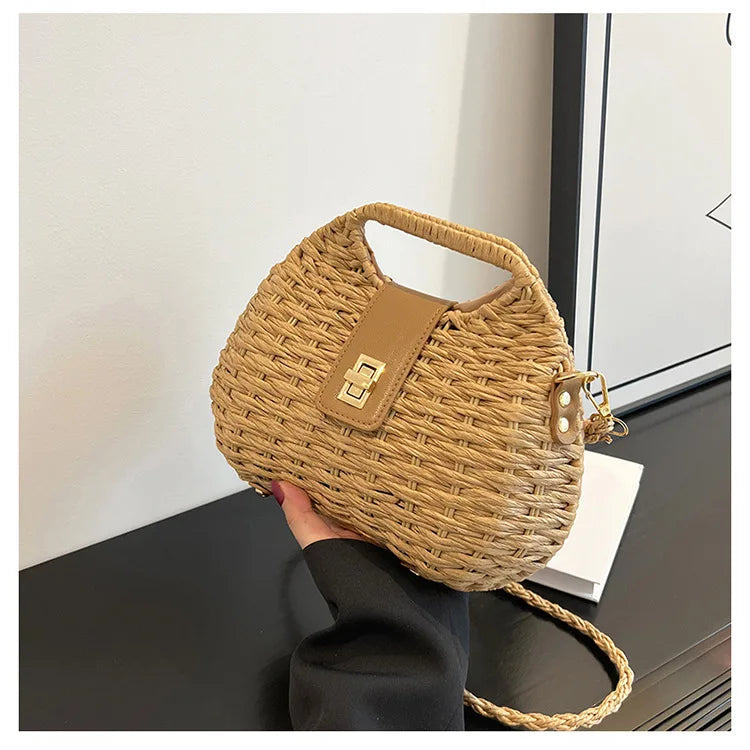 Trendy Handwoven Wicker Straw Shoulder Bag for Women