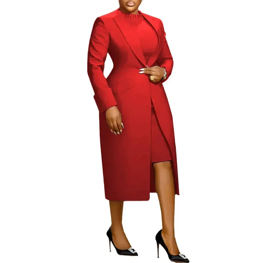 Long Sleeve Blazer and Dress Two Piece Set for Women