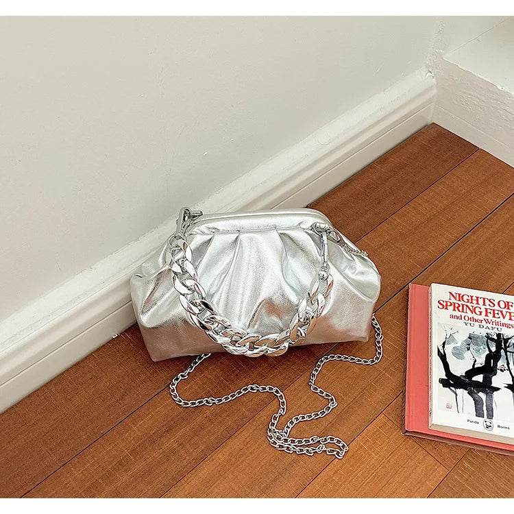 Elegant Pleated Chain Cloud Crossbody Shoulder Bag for Women